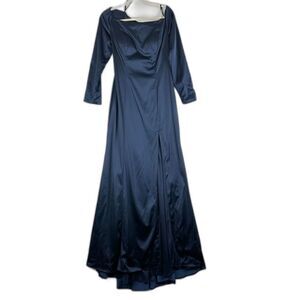 Mon Cheri Colette Off The Shoulder Long Sleeve Dress Size 14 NEW Navy Stretch